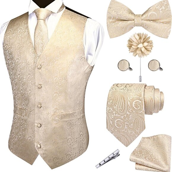 Luxurious Silk Blend Floral Jacquard Waistcoat with Accessories - Size Small